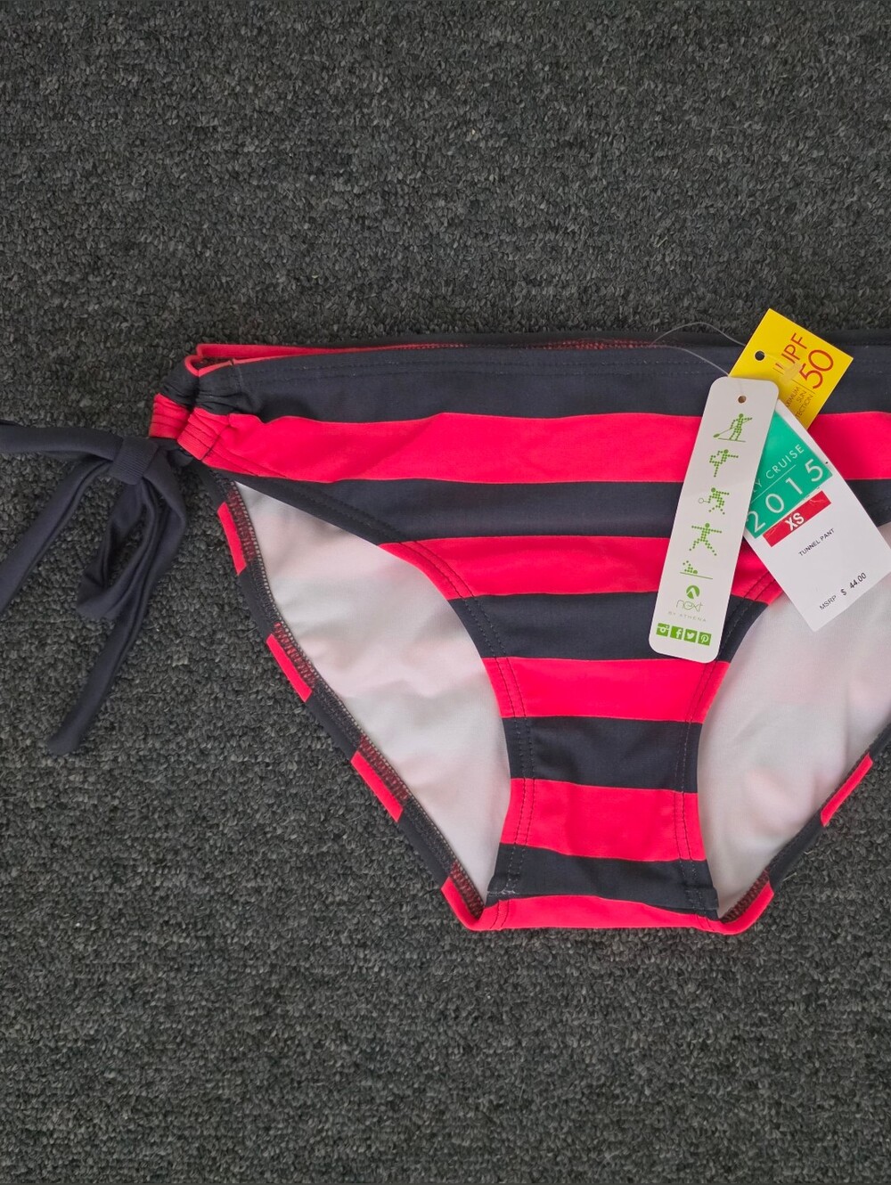 next Bikini Bottoms Striped Side Tie Pink Size XS - Picture 4 of 10